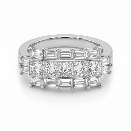 Princess & Baguette Diamond Three-Row Ring