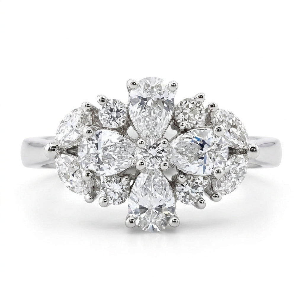 Pear Marquise and Round Diamond Ring - white background