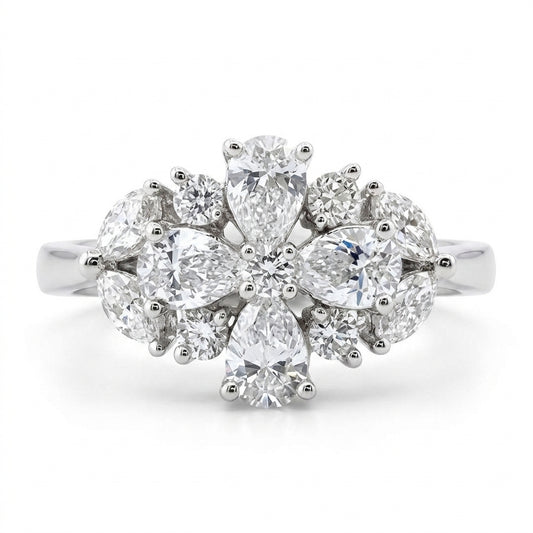 Pear Marquise and Round Diamond Ring - white background