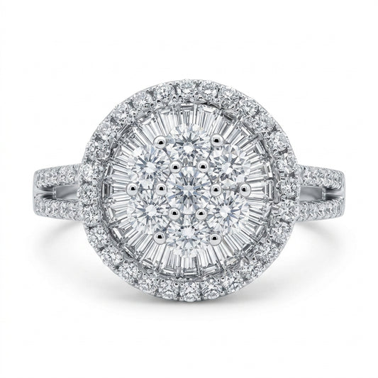 Diamond Sunburst Flower Cluster Ring - white background