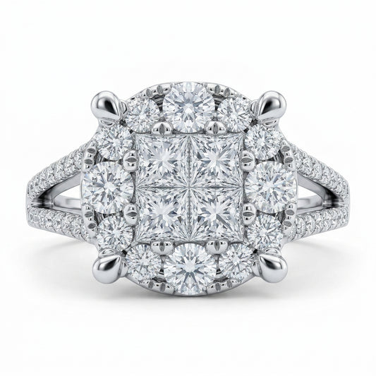 Princess and Round Diamond Pave Ring - white background