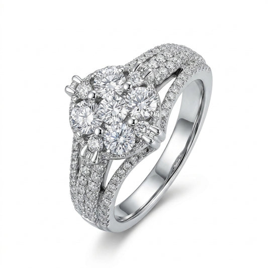 Five-Diamond Illusion Cluster Pave Ring - white background