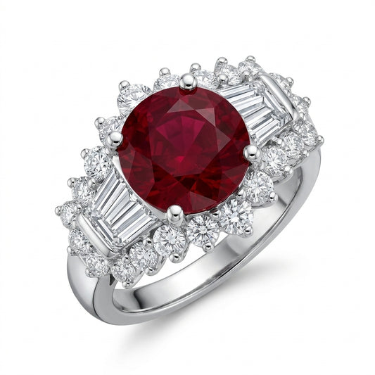 Ruby and Diamond Crescent Cocktail Ring - white background