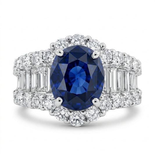 Ceylon Sapphire and Diamond Wide Band Ring - white background