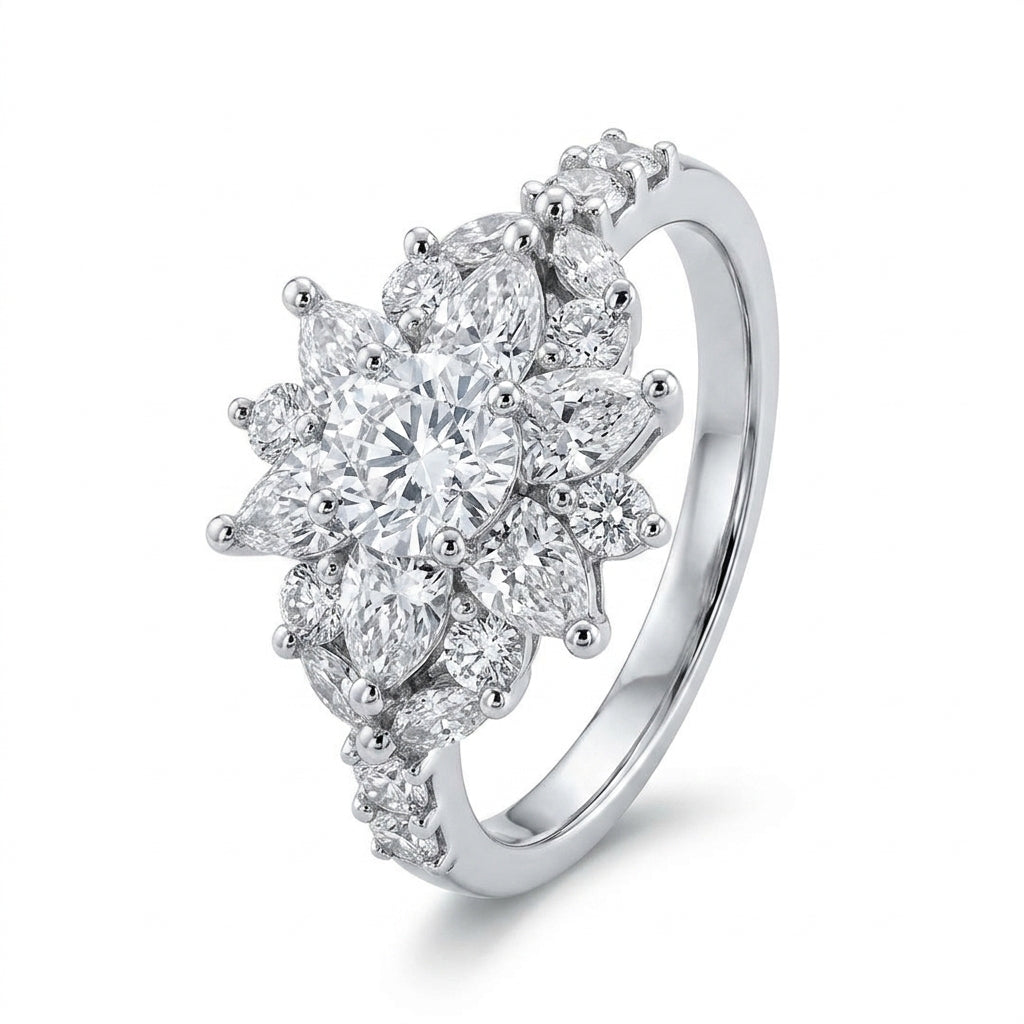 1.43 ctw Pear, Marquise & Round Diamond Cluster Ring - white background view 3