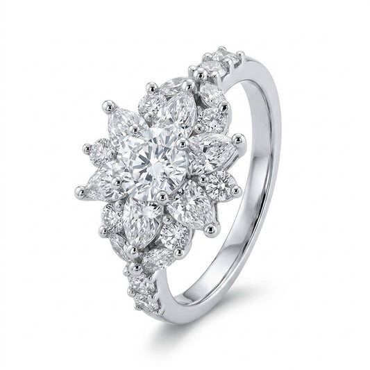 1.43 ctw Pear, Marquise & Round Diamond Cluster Ring - white background view 3