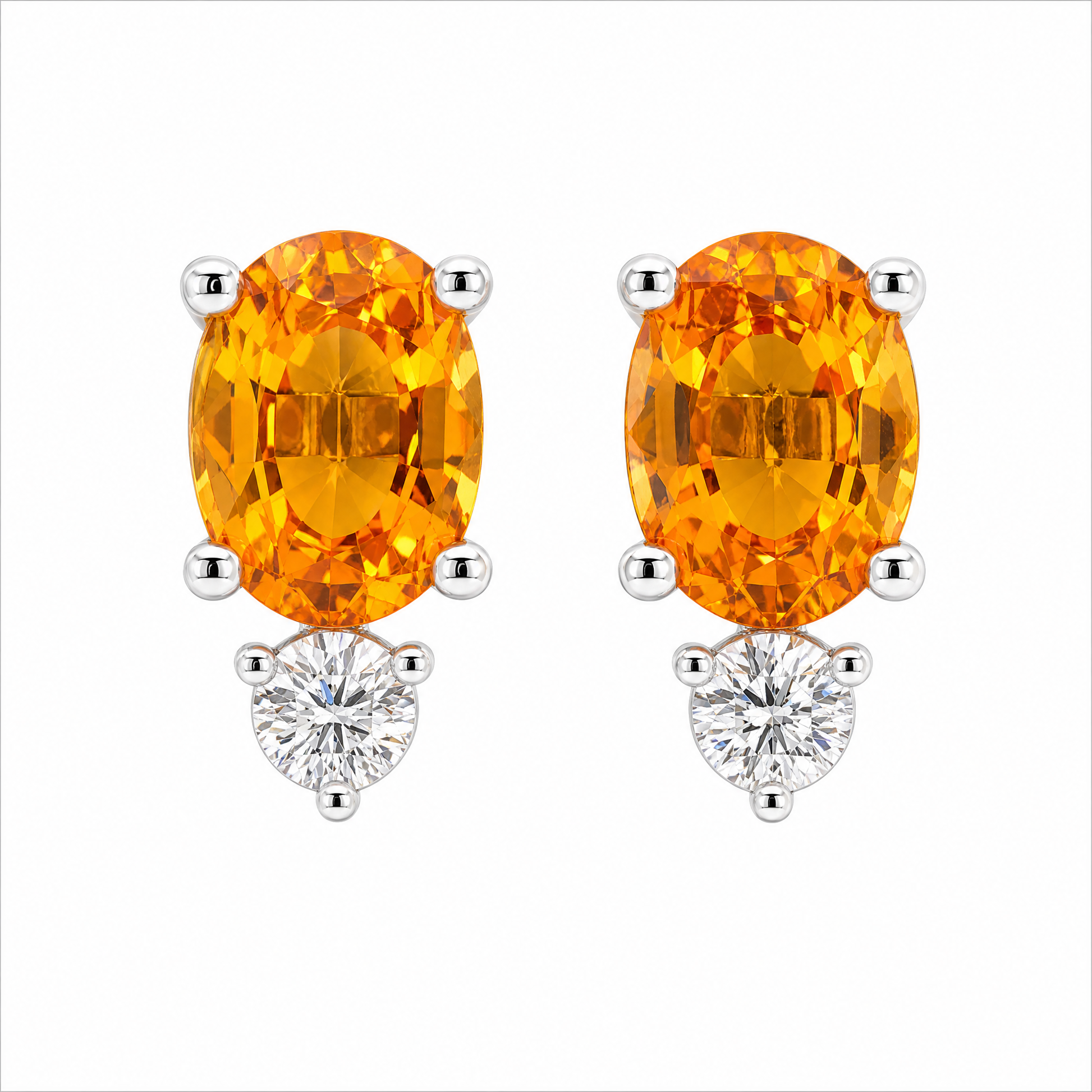 SECY1251AW-Y W-1 frontal pair - oval yellow sapphire and round diamond stud earrings in 14K white gold