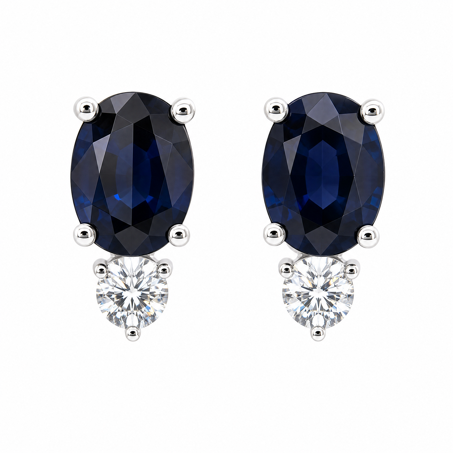 SECY1251AW W-1 frontal pair - oval blue sapphire and round diamond post earrings in 14K white gold