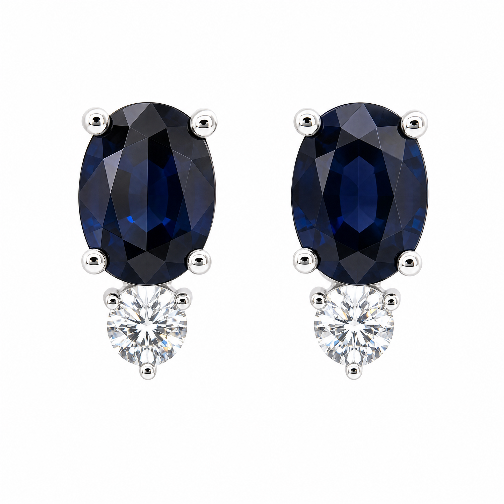 SECY1251AW W-1 frontal pair - oval blue sapphire and round diamond post earrings in 14K white gold