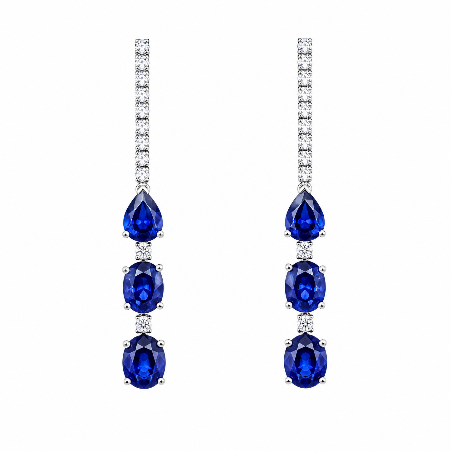 SECY1401W W-1 frontal pair - blue sapphire and diamond linear station drop earrings