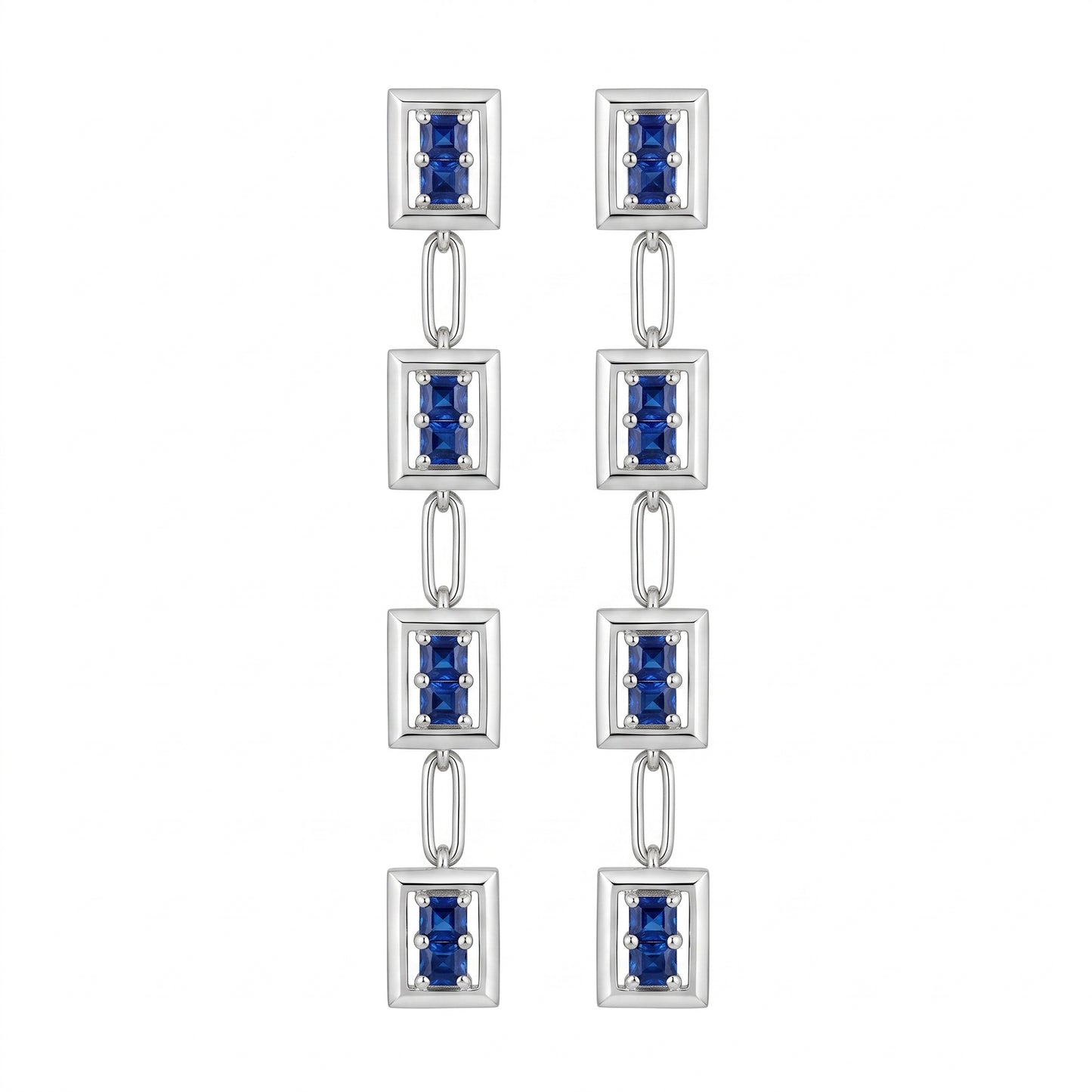 Square Sapphire Rectangle Dangle Earrings