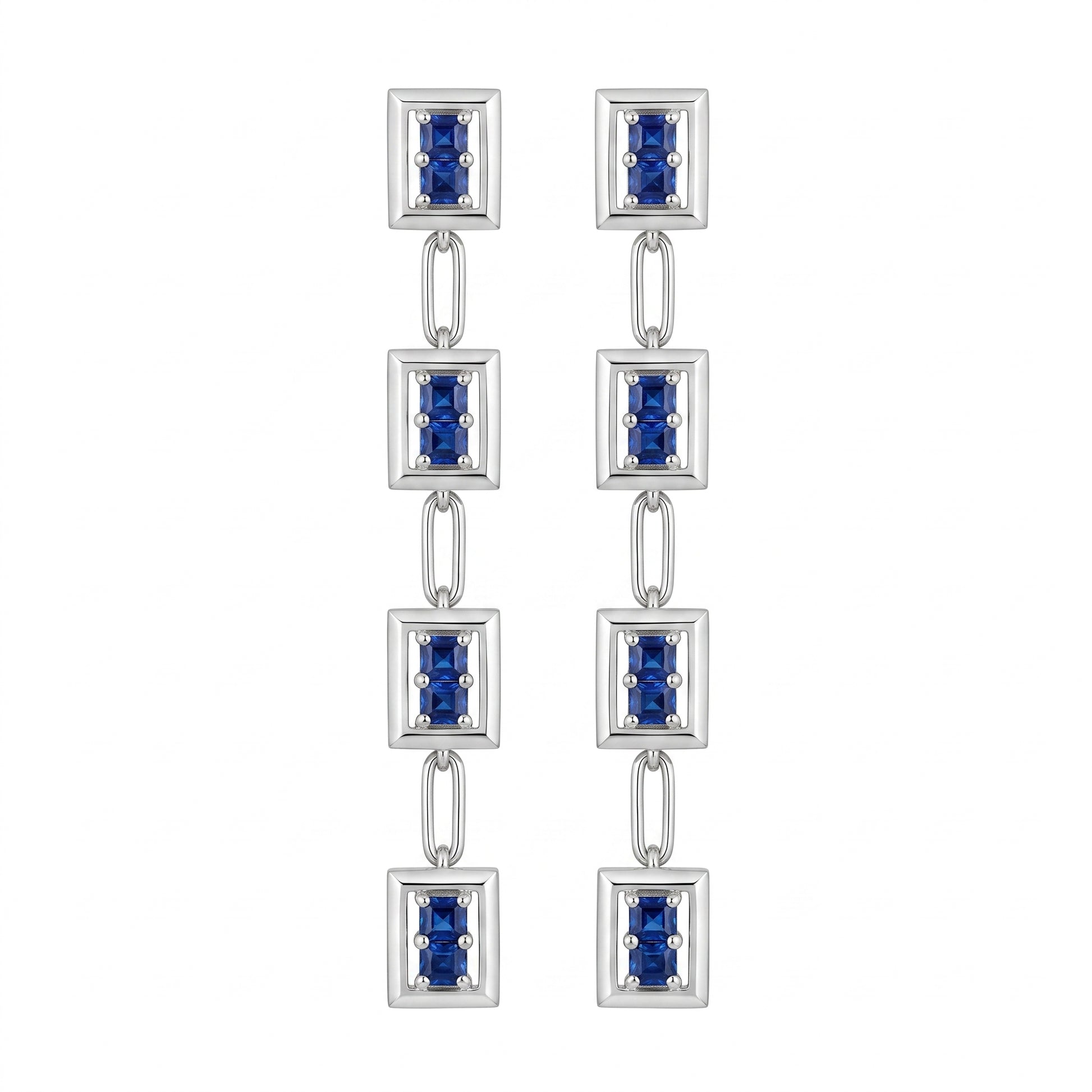 Square Sapphire Rectangle Dangle Earrings