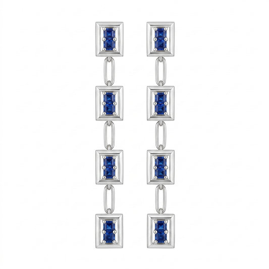 Square Sapphire Rectangle Dangle Earrings