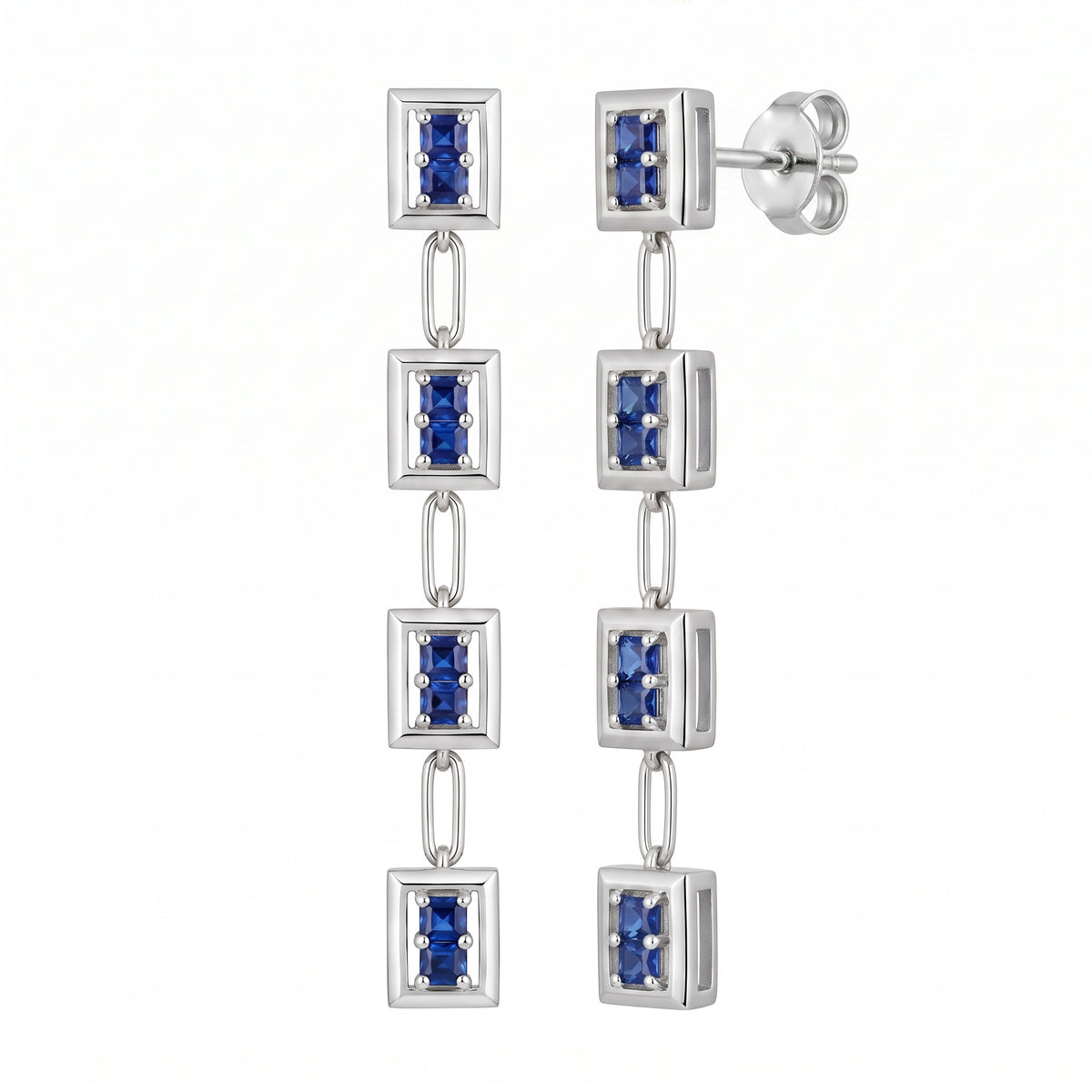 Square Sapphire Rectangle Dangle Earrings