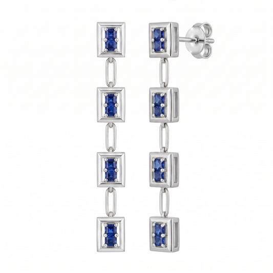 Square Sapphire Rectangle Dangle Earrings