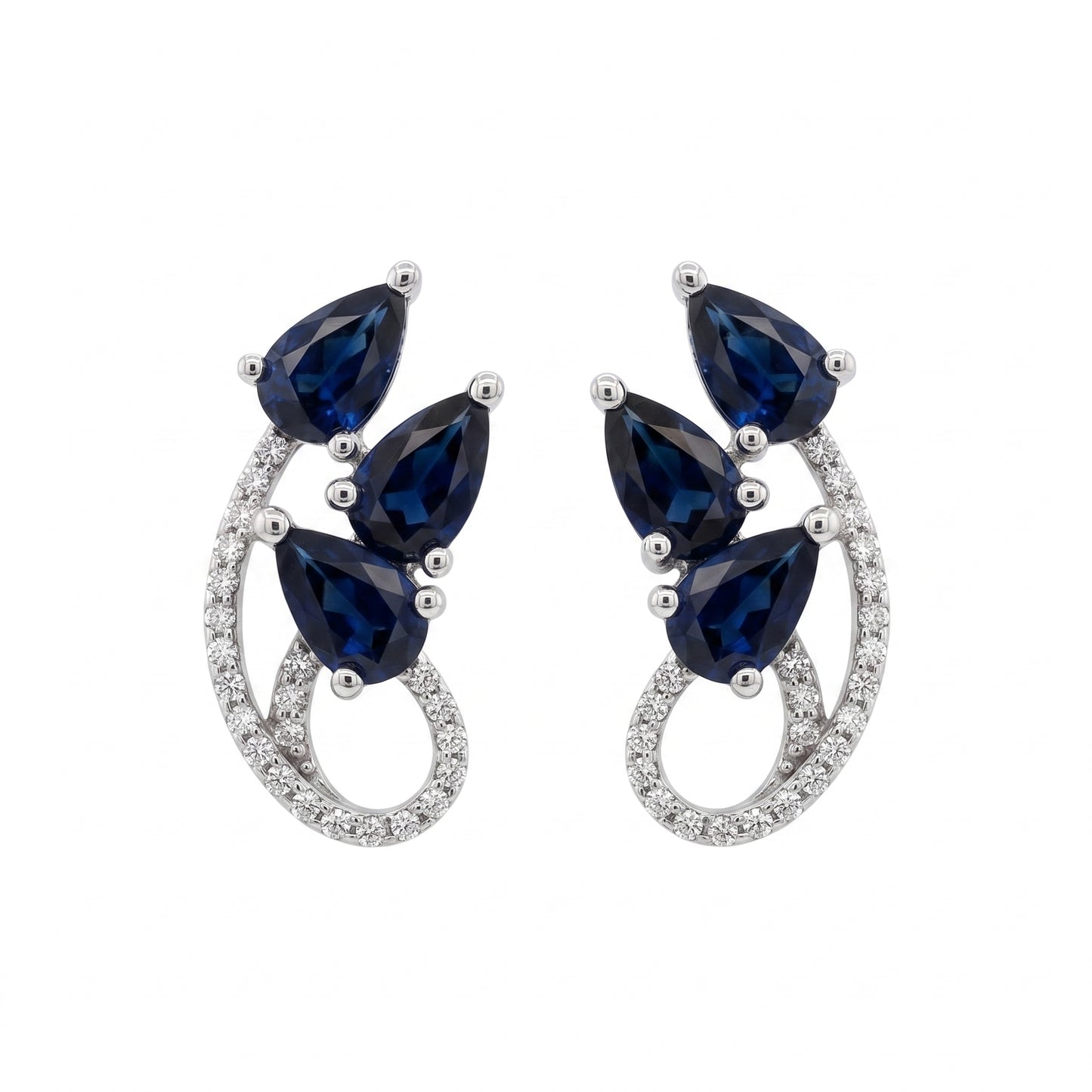 6 Pear Sapphire & 46-Diamond Post Earrings - white background front view