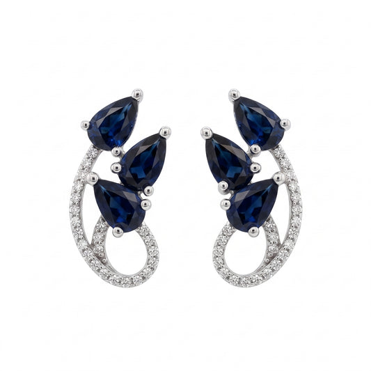 6 Pear Sapphire & 46-Diamond Post Earrings - white background front view