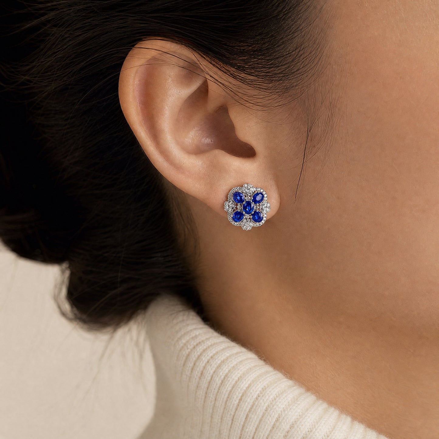 Model wearing earrings — close up — retry