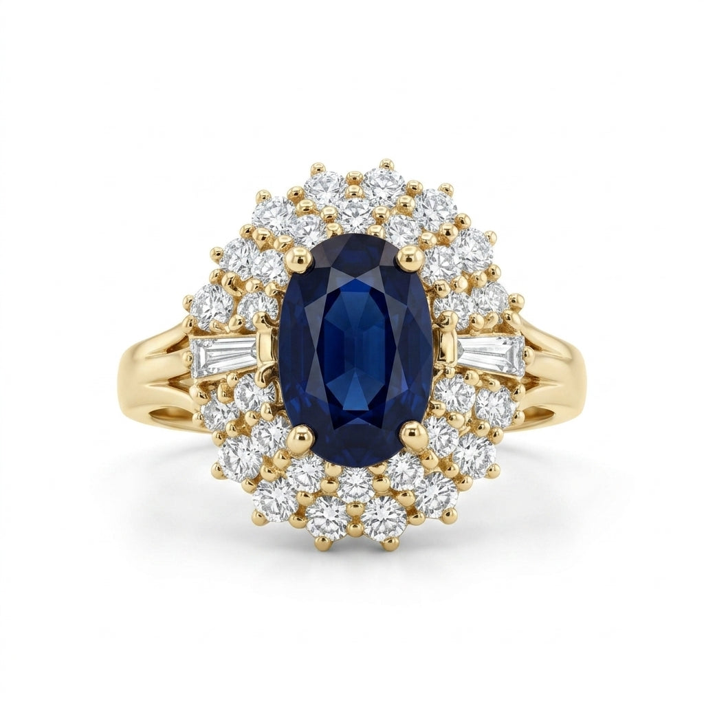 1.45ct Oval Sapphire Double Cluster Halo Ring