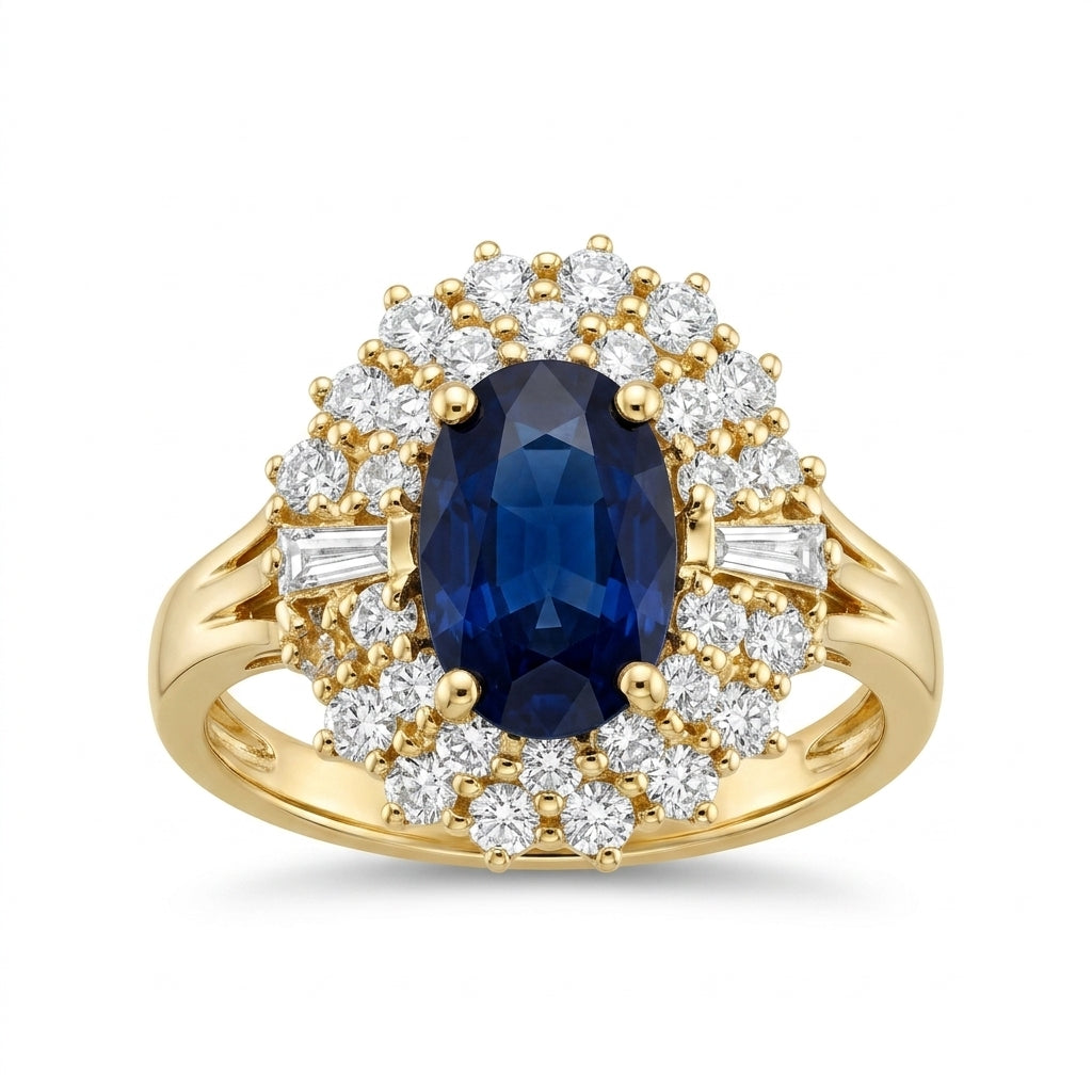 1.45ct Oval Sapphire Double Cluster Halo Ring
