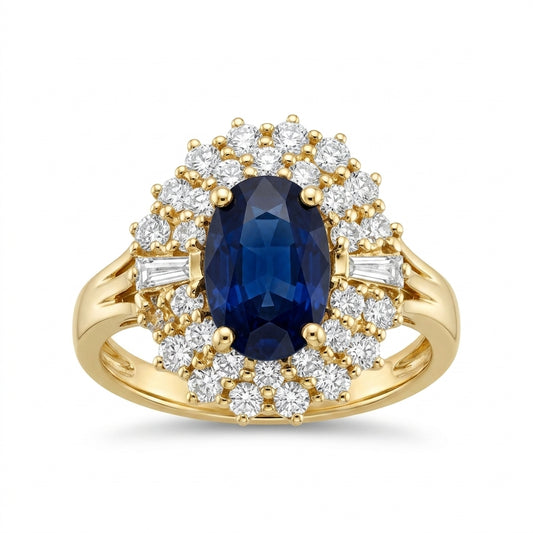 1.45ct Oval Sapphire Double Cluster Halo Ring