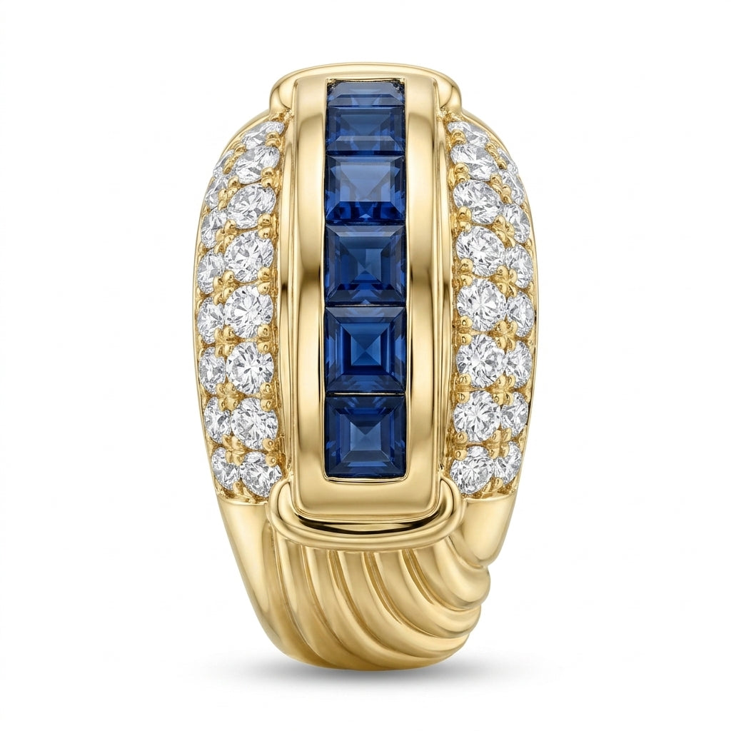 6 Square Sapphire & 32-Diamond Ring