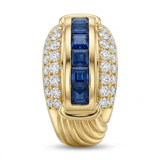 6 Square Sapphire & 32-Diamond Ring