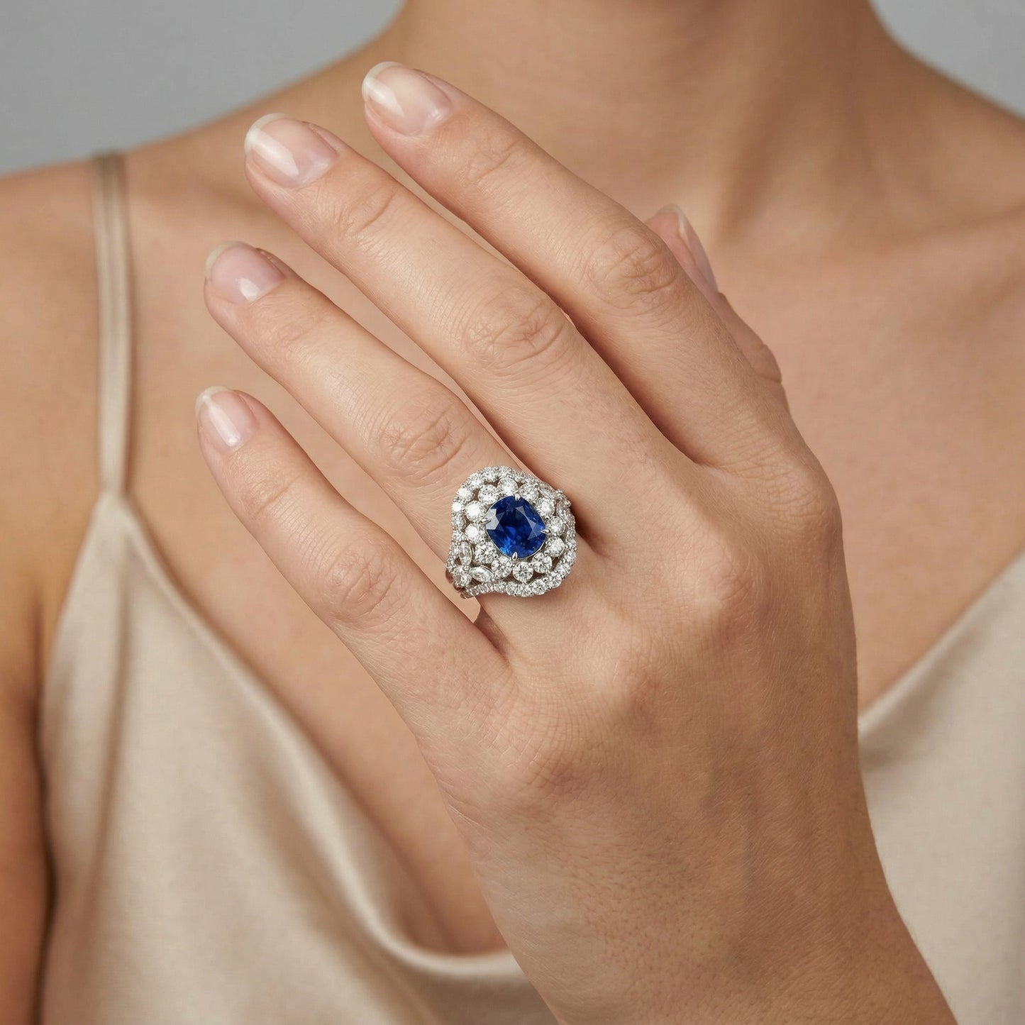 Sapphire Double Halo Ring