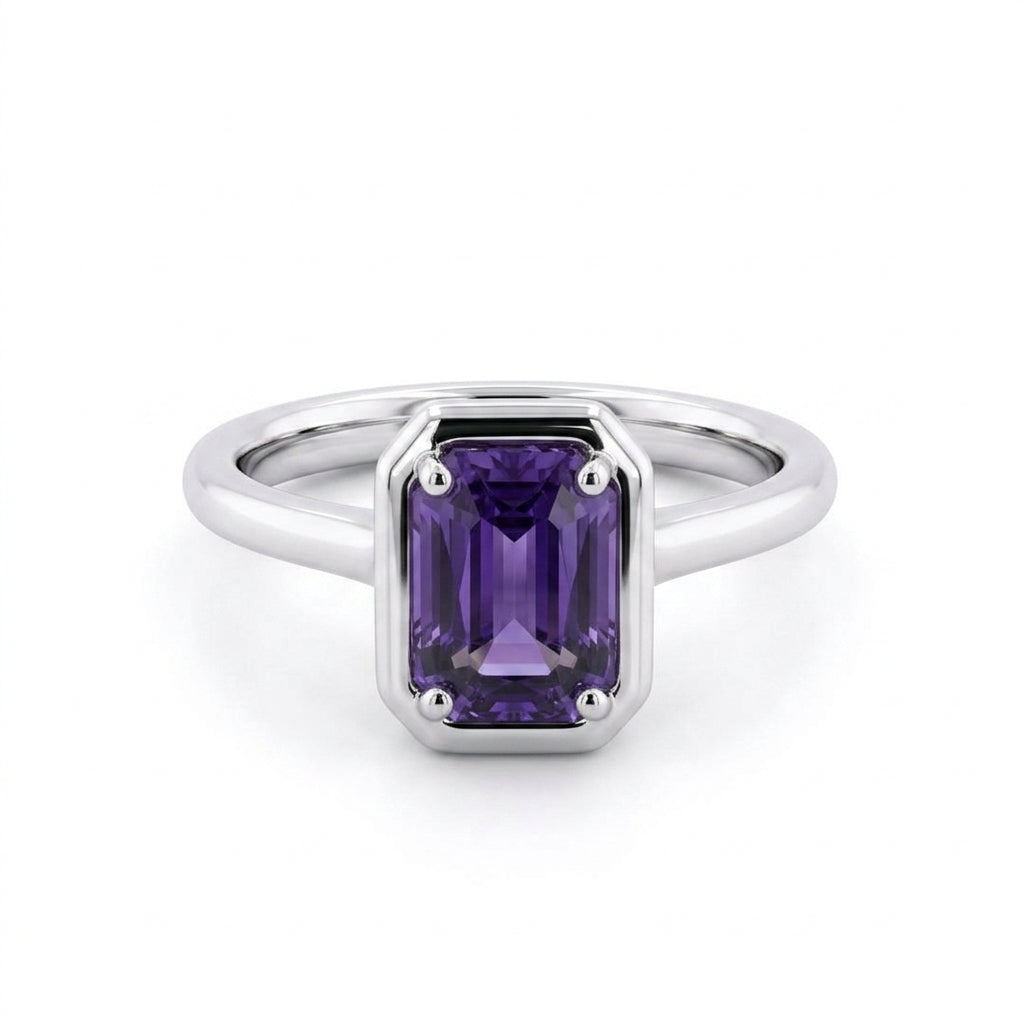 Rectangular Purple Sapphire Halo Ring