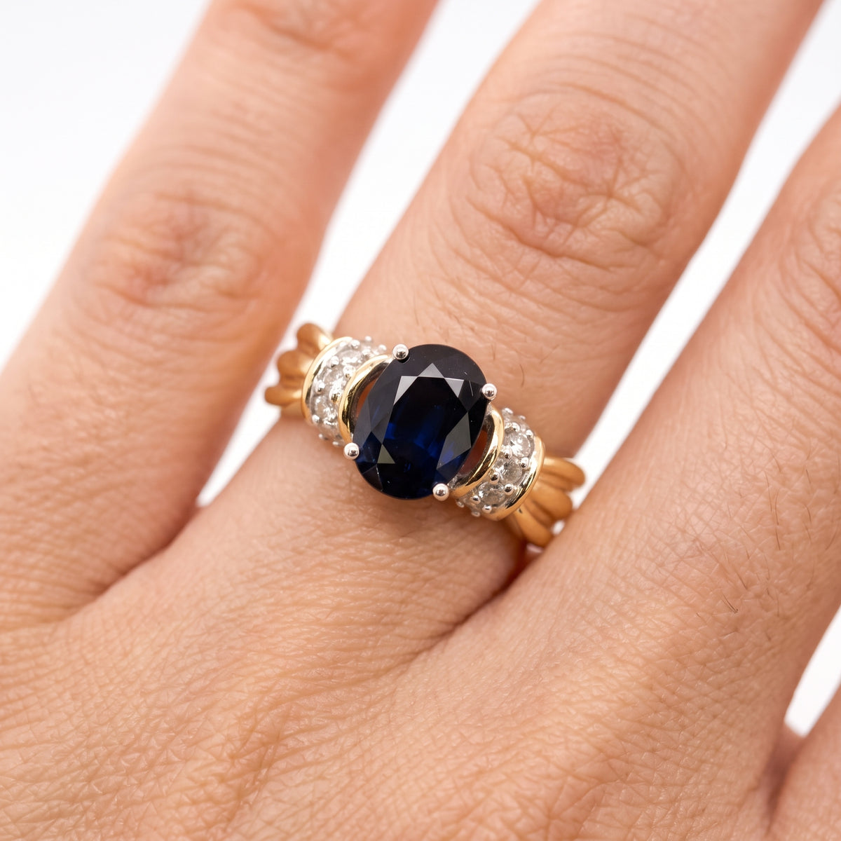 6.5x9mm Sapphire & 10-Diamond Ring