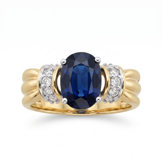 6.5x9mm Sapphire & 10-Diamond Ring