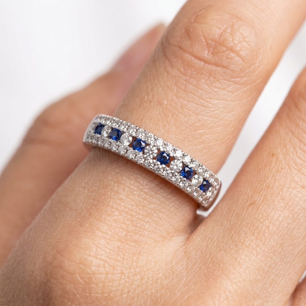 7 Round Sapphire & 50-Diamond Band Ring