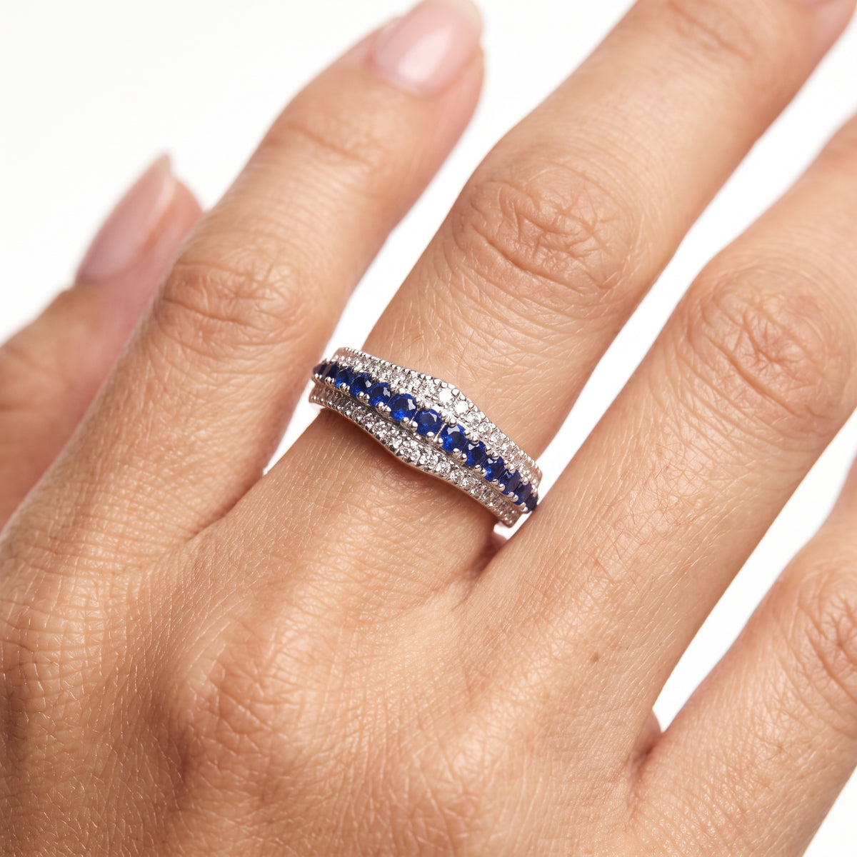 13 Round Sapphire & 42-Diamond Band Ring