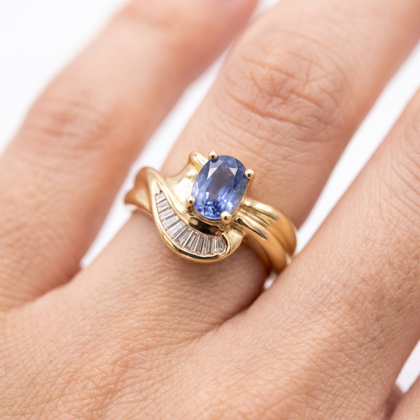 5x6.75mm Sapphire & Tapered Diamond Ring