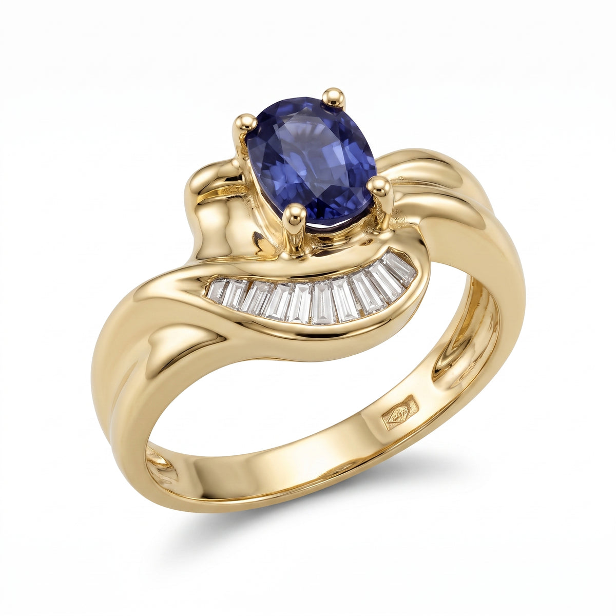 5x6.75mm Sapphire & Tapered Diamond Ring