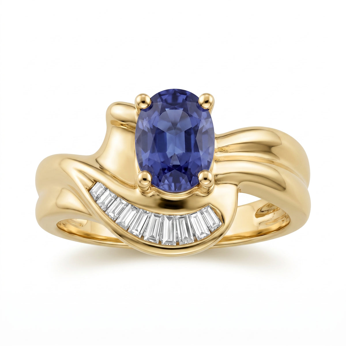 5x6.75mm Sapphire & Tapered Diamond Ring