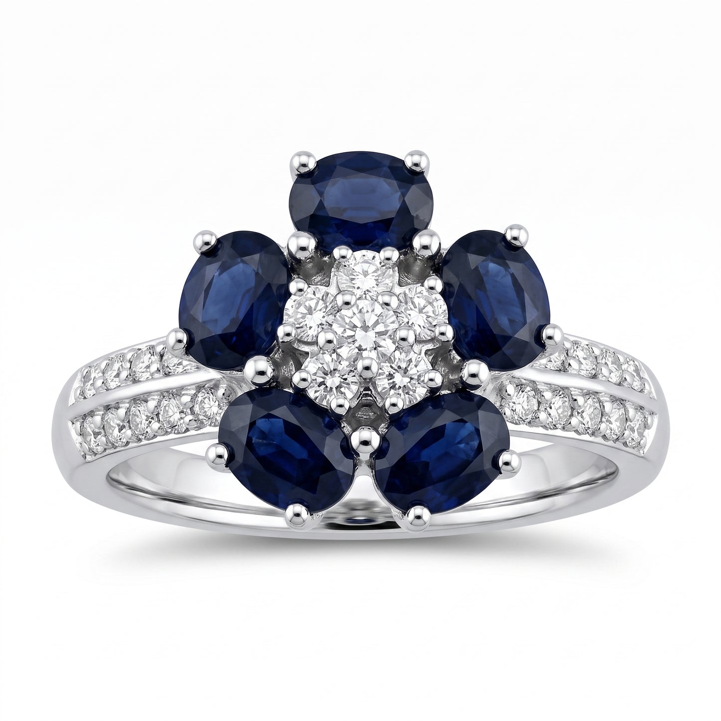 5 Oval Sapphire & Diamond Flower Ring