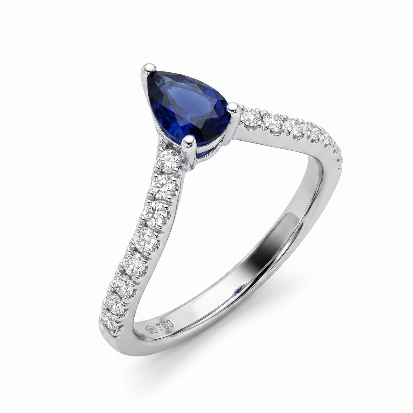 Pear Sapphire & 24-Diamond V Ring