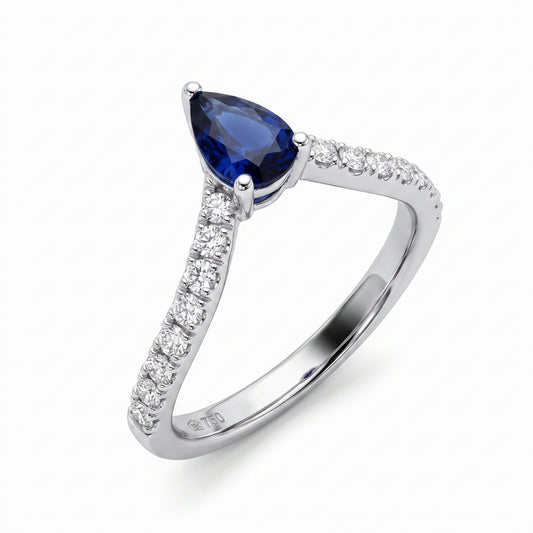 Pear Sapphire & 24-Diamond V Ring