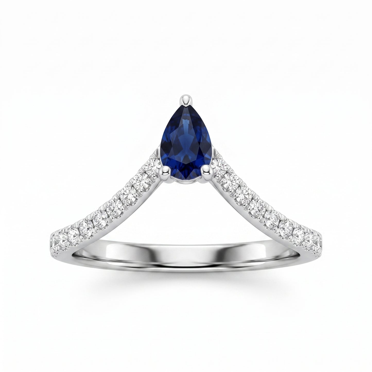 Pear Sapphire & 24-Diamond V Ring
