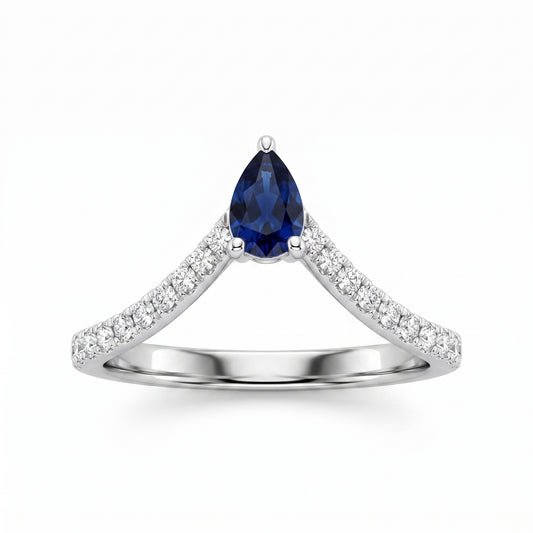 Pear Sapphire & 24-Diamond V Ring