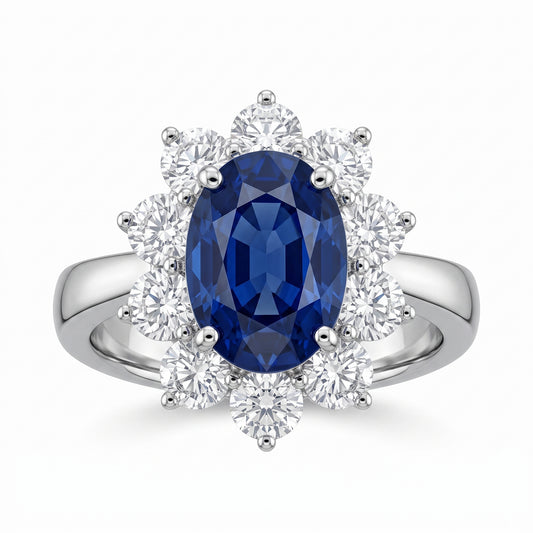 3.51ct Oval Sapphire & Diamond Cluster Halo Ring