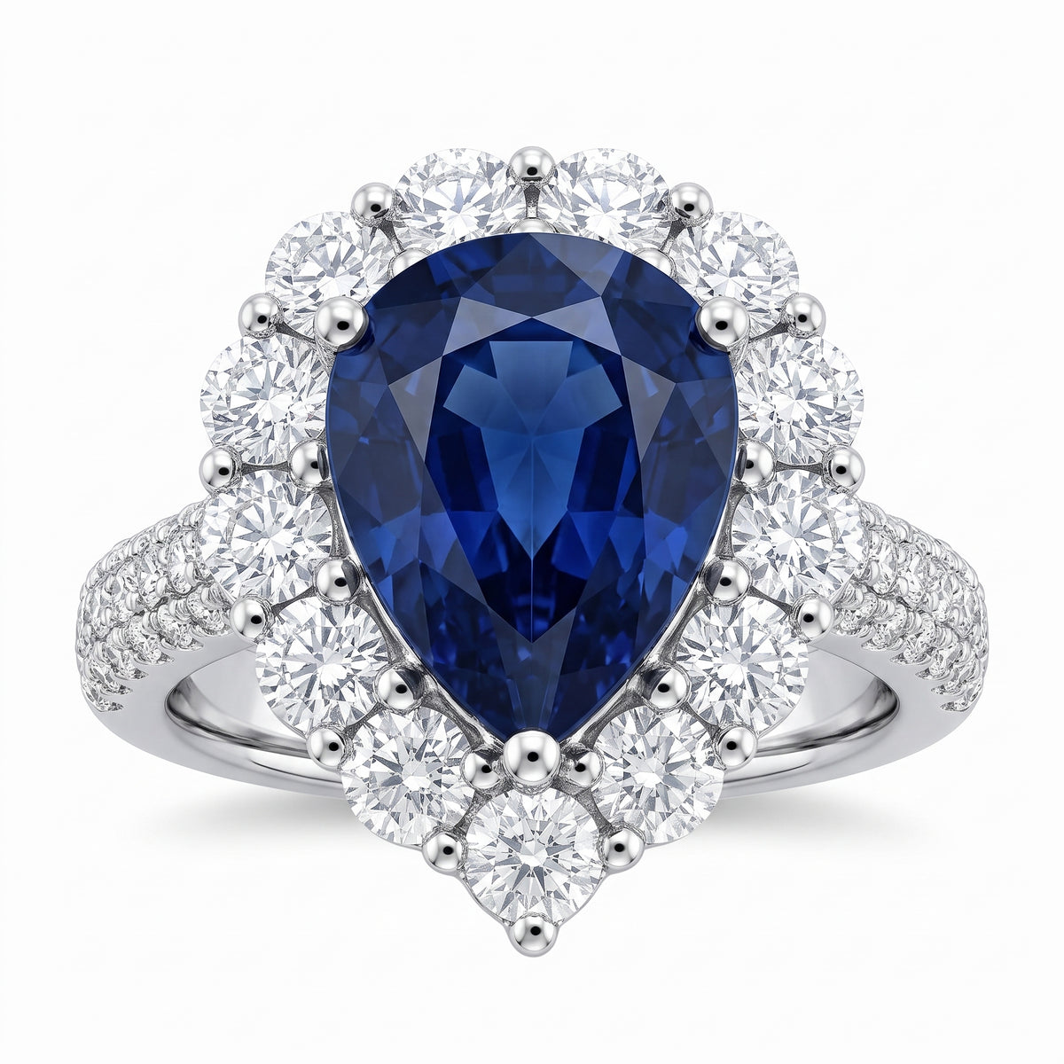 4.54ct Pear Sapphire & Diamond Halo Ring