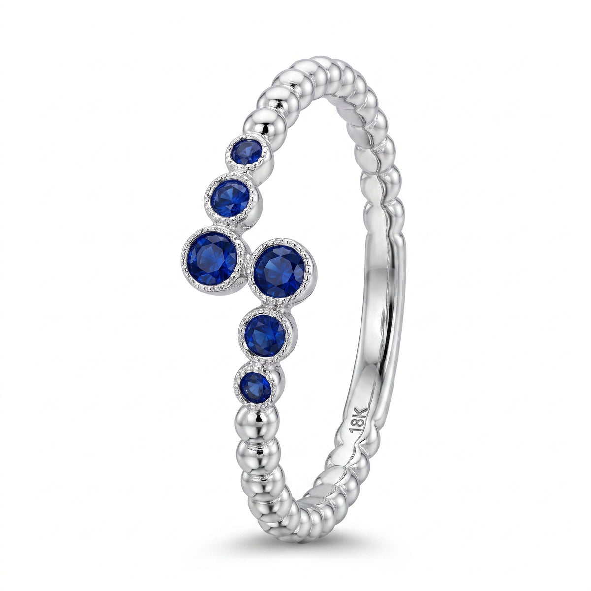 6 Round Bezel Set Sapphire Beaded Shank Ring