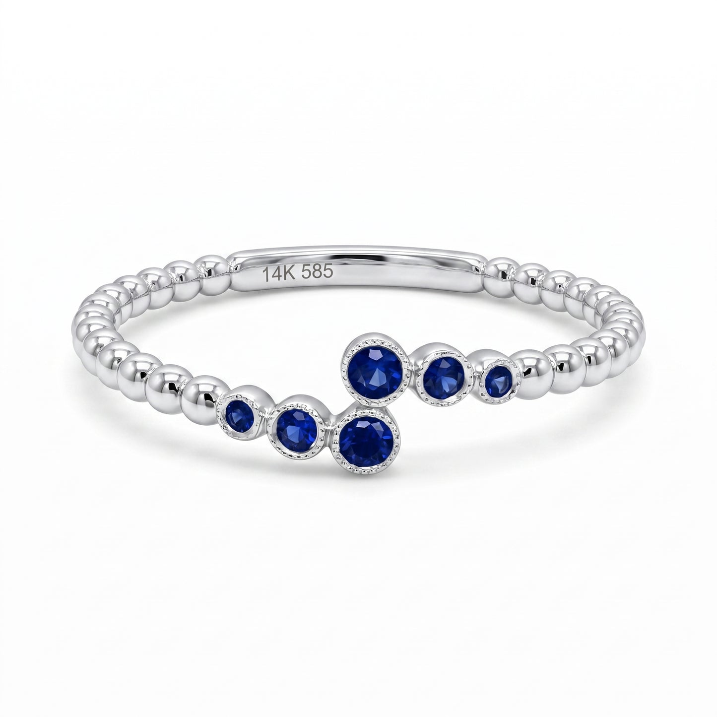6 Round Bezel Set Sapphire Beaded Shank Ring