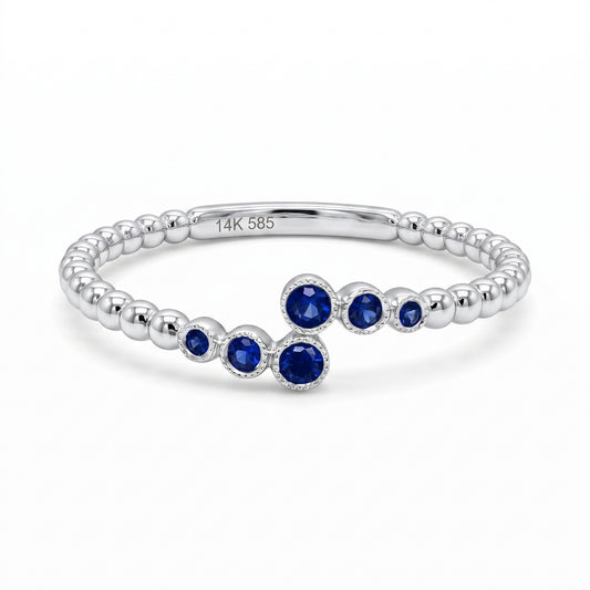 6 Round Bezel Set Sapphire Beaded Shank Ring