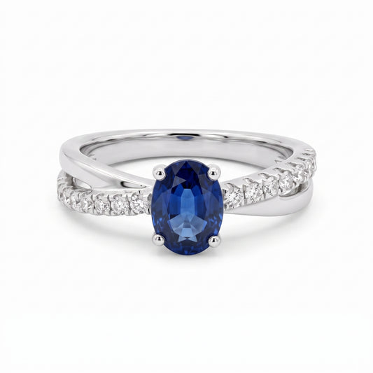 5x7mm Oval Sapphire & 14-Diamond X Ring