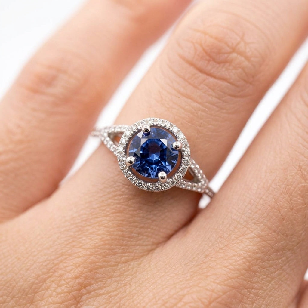 Round Sapphire & 58-Diamond Halo Ring