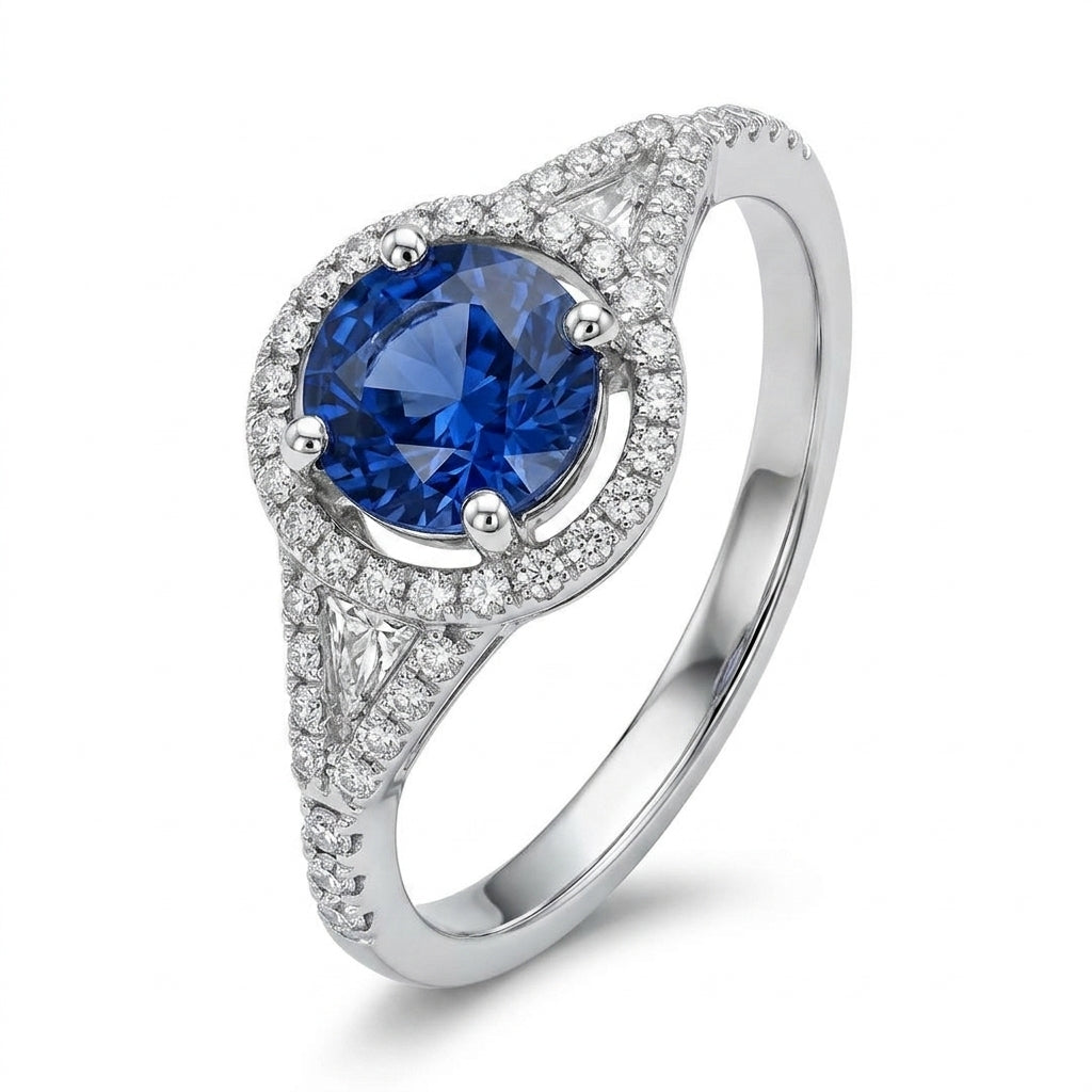 Round Sapphire & 58-Diamond Halo Ring