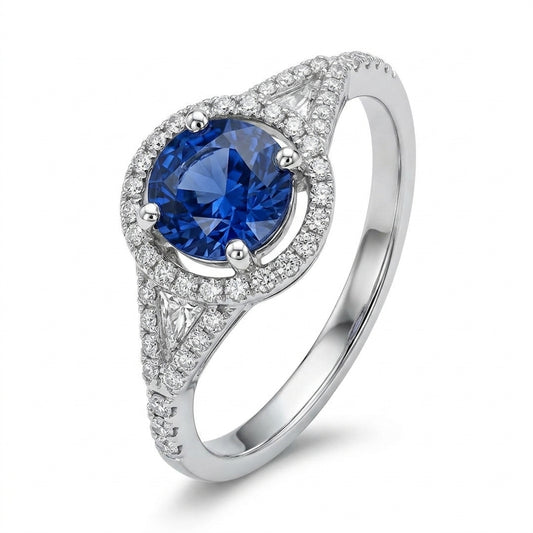 Round Sapphire & 58-Diamond Halo Ring